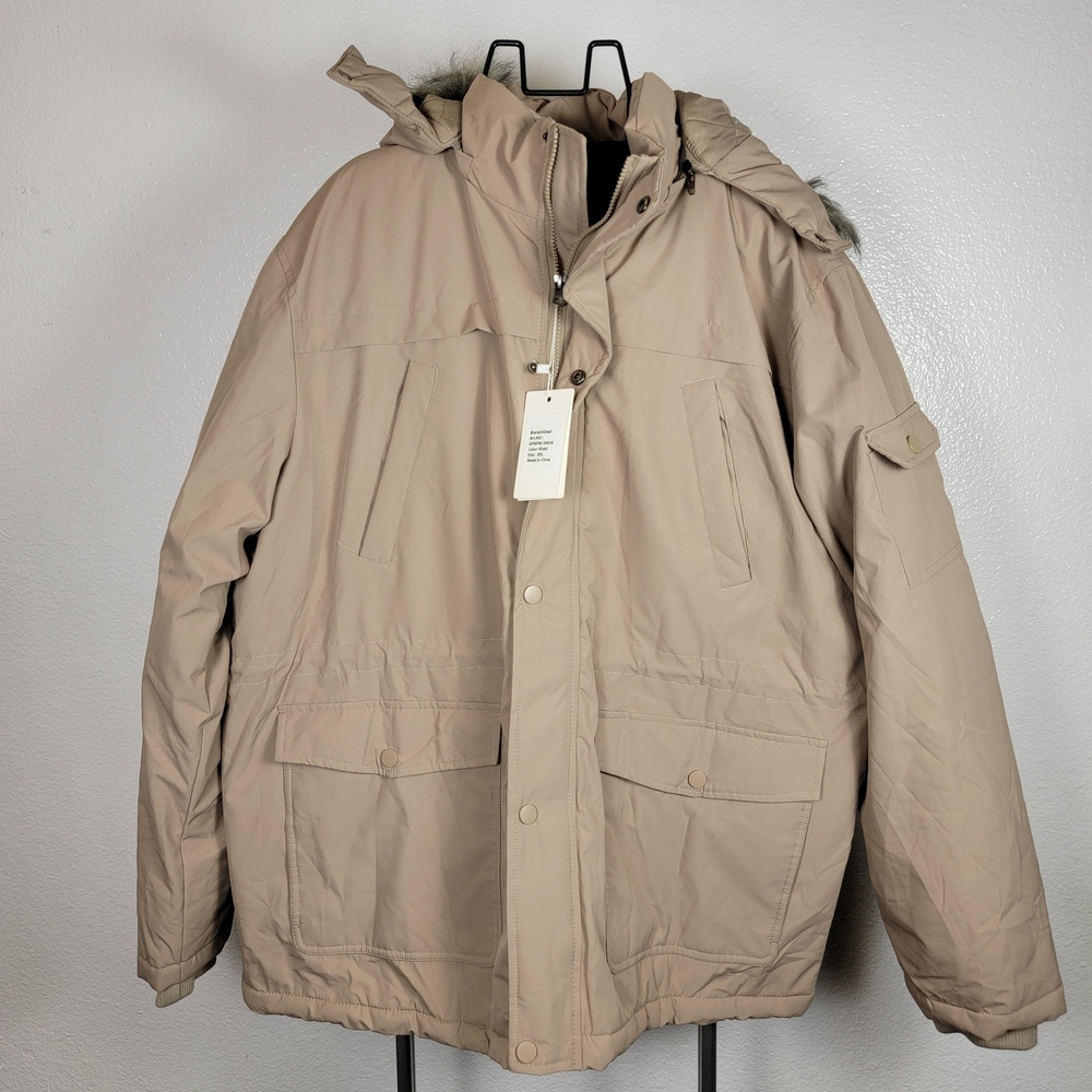 GGleaf Men's Coat Thickened Padded Winter Jacket Parka Detachable Hood‎ Size XXL